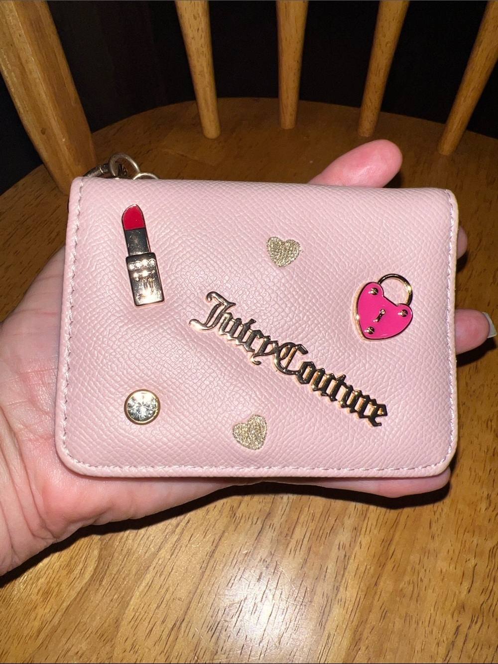 Juicy Couture Light Pink Heart Charm Card Holder Keychain